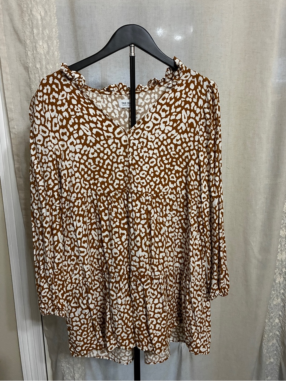 True Craft Brown and White Leopard Print Tunic Top